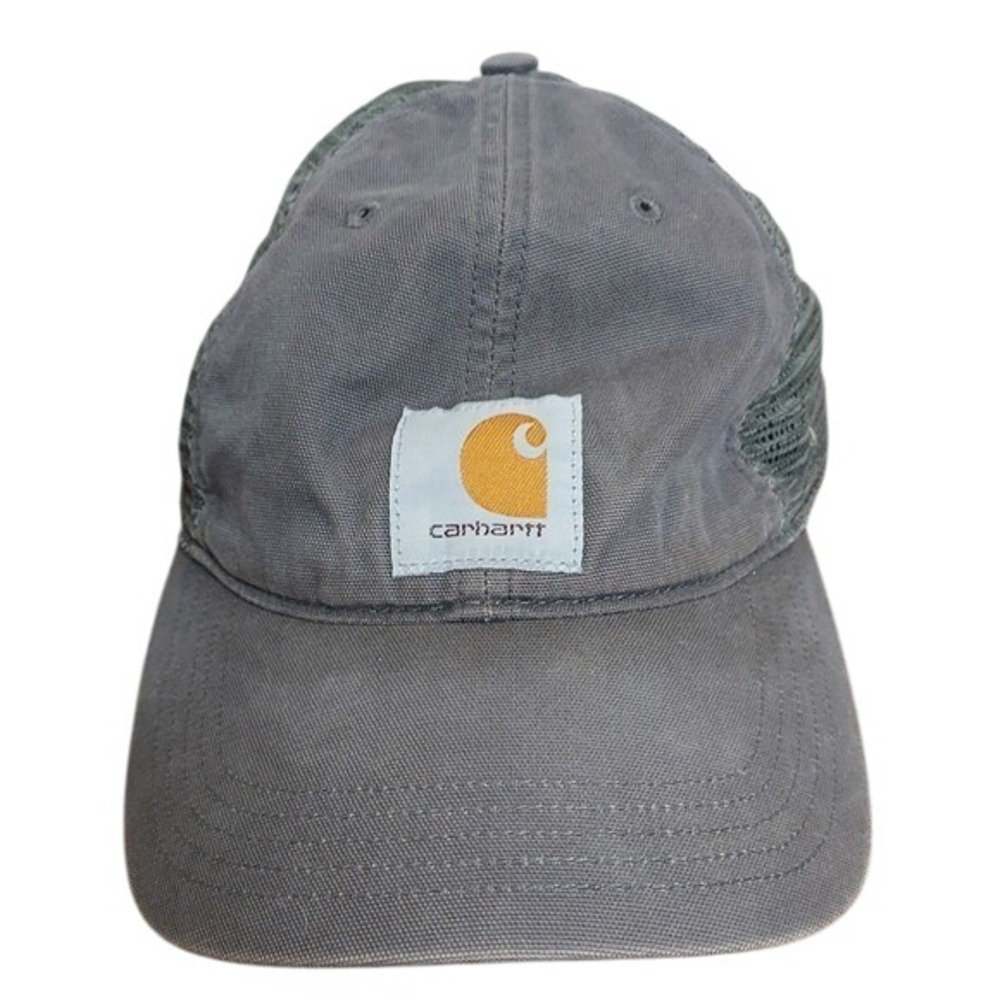 Carhartt‎ Mens Gray Trucker Hat Cap Adjustable Logo Patch Cotton Faded Gray